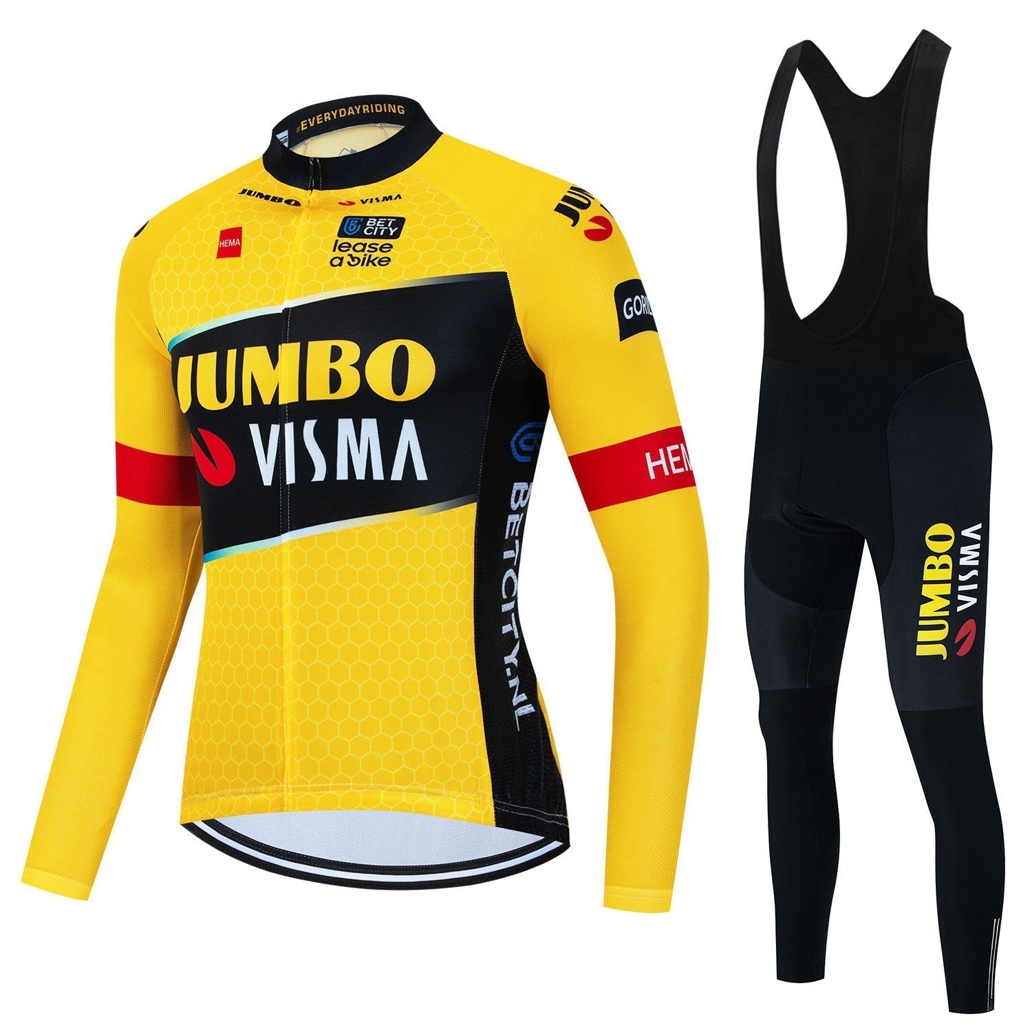 Jumbo Visma - Høykvalitets langermet sykkelsportssett for profesjonelle ryttere - Ektevare